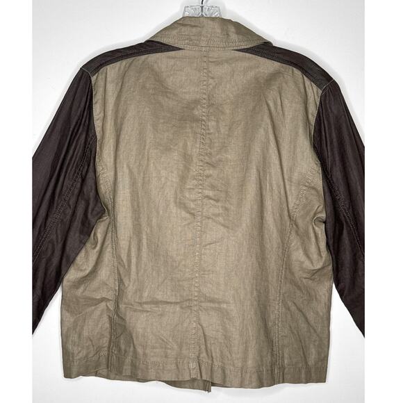 Green Eileen Fisher Organic Linen Moto Jacket Two-Tone Brown Medium - Picture 7 of 13